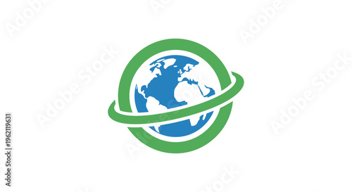 A global emblem depicting the earth surrounded by an orbital ring, graphic icon