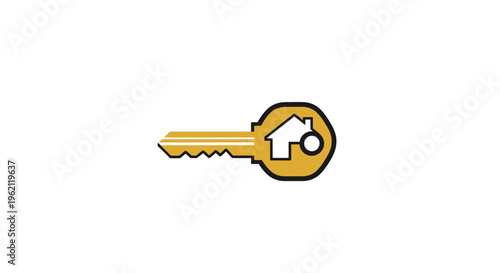 A golden key logo with a house icon, symbolizing home ownership and real estate concept
