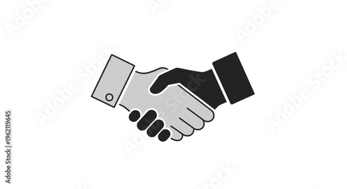 A graphic illustration depicting a handshake symbol representing agreement and collaboration