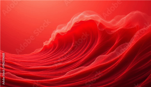 A vibrant crimson wave forms, embodying power and energy, with dynamic curves and textures. Evoking a sense of flow and visual interest.