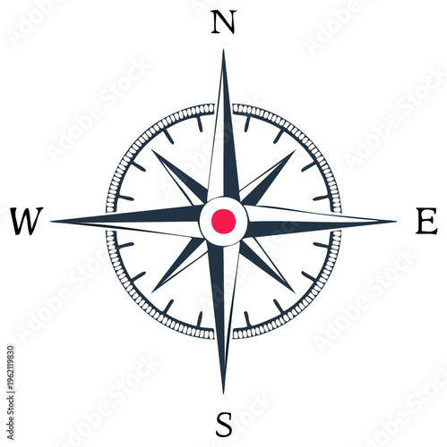 Classic Compass Rose Navigational Symbol with Cardinal Directions Vector Icon