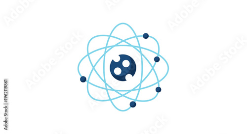 A stylized atomic model graphic, rendered on a clean white background, for educational use