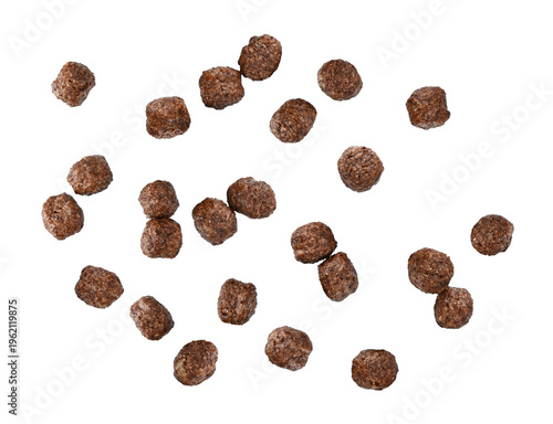Fotografie Scattered chocolate corn balls breakfast isolated on a transparent background