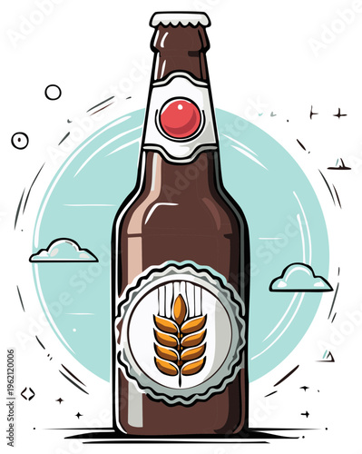 Bottle of Dark Brew with Wheat Emblem Fresh and Crisp Refreshing Drink Illustration Beverage