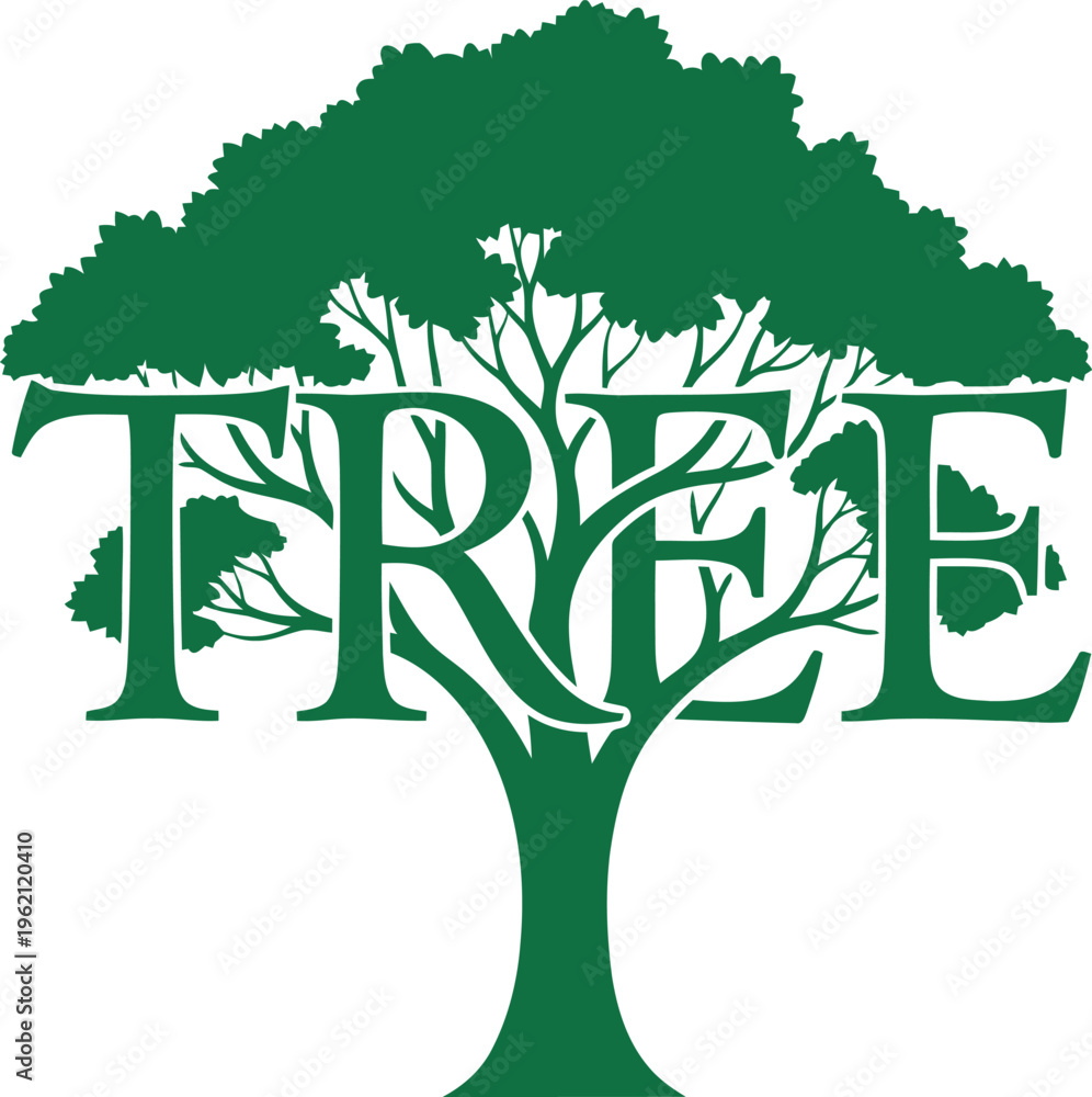 Obraz premium Creative green tree design with word text inside for ecofriendly projects