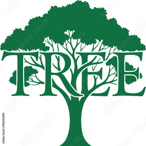 Creative green tree design with word text inside for ecofriendly projects