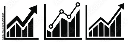 Tableau sur toile Three black and white graphs showing upward trends