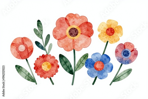 A bunch of watercolor flowers on a white background_1