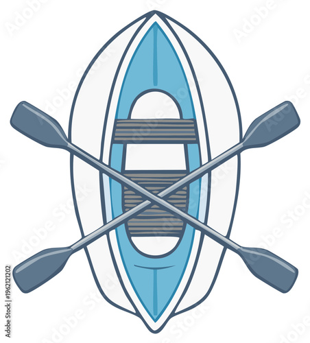 Illustration of a rowboat from above with crossed oars
