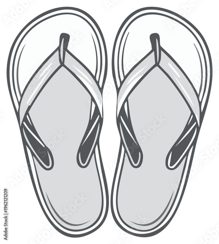 Vector Illustration of Two Grey Flip Flops Beach Footwear Summer Vacation Footwear Isolated Pair Thongs Beachwear