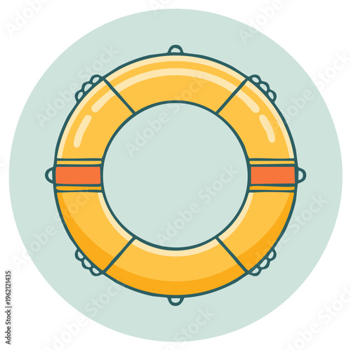 Simple cartoon illustration of a yellow lifebuoy ring. Vector safety preserver icon for summer and sea themes.