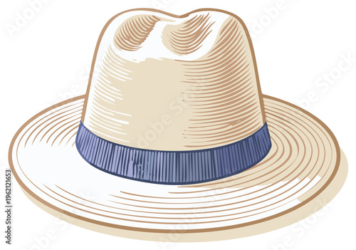 Classic Fedora Hat Engraved Illustration Style With Blue Band For Fashion Designs