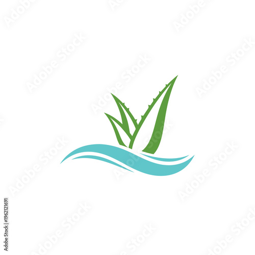 Organic Aloe Vera Leaf with Water Wave Symbol