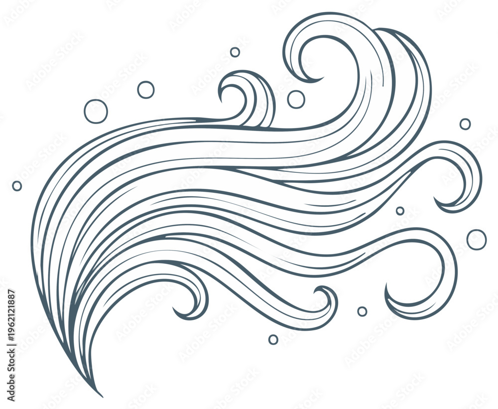 Fototapeta premium Stylized flowing abstract lines with curls and bubbles vector graphic illustration