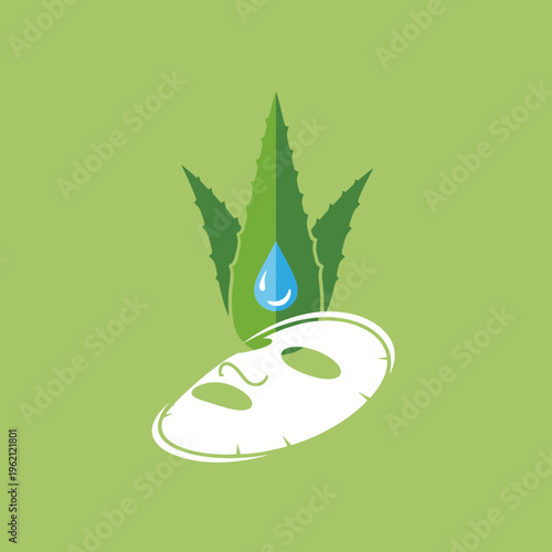 Aloe vera leaf with a facial mask and a drop of serum, symbolizing natural skincare and hydration for healthy skin, perfect for beauty product branding and wellness