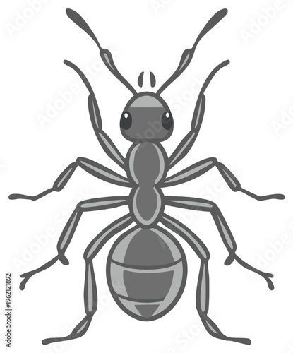 Cartoon Ant Illustration - Gray Insect with Antennae, Exoskeleton, and Six Legs