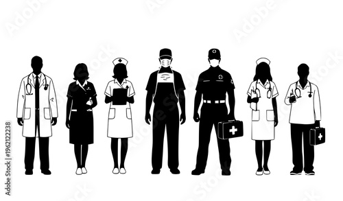 Medical professionals silhouettes vector set with doctors nurses and healthcare workers isolated on white background