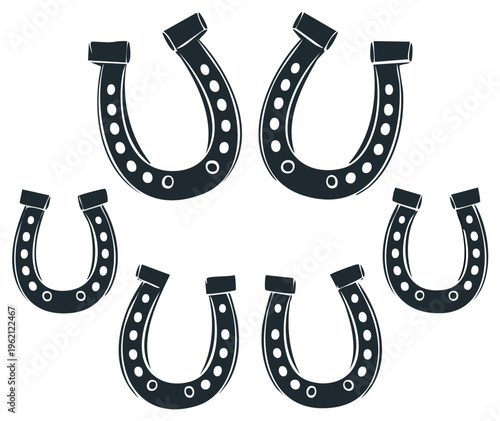 Lucky horseshoe silhouettes in a scattered arrangement symbolizing good fortune and classic western motifs