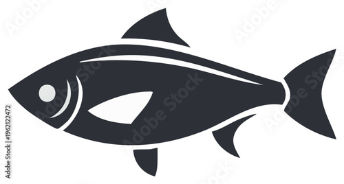 Monochrome fish illustration, stylized outline of a swimming fish