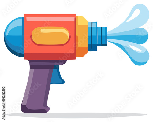 Brightly colored toy water gun spraying a splash of water vector illustration