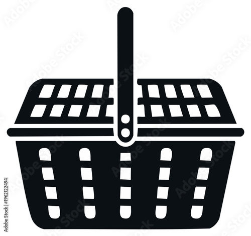 Simple Black Picnic Basket Icon for Outdoor Meals, Groceries, and Shopping Trips