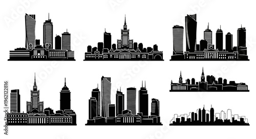 Set of City Skylines Silhouettes - Modern and Classic Architecture