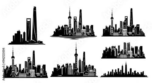 Shanghai Skyline Silhouette: Iconic Skyscrapers Collection