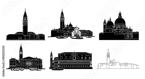Venice Cityscape Silhouettes: Iconic Landmarks Collection