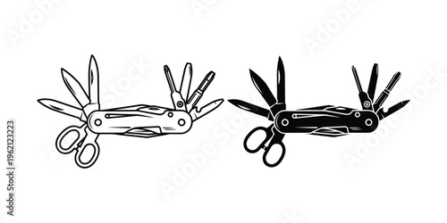 Vector graphics of multi tool devices in black and white
