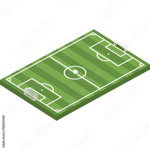 Soccer players compete on green field with goals and white markings outdoors