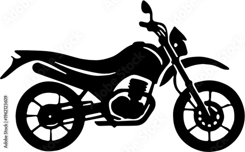 Modern dirt bike motorcycle silhouette side view isolated on white background