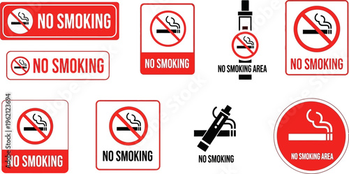 Collection of No Smoking and No Vaping Signs and Symbols Vector Illustration Set