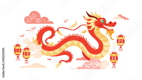 Festive Chinese Dragon Character for Lunar New Year Celebration and Asian Holiday Design