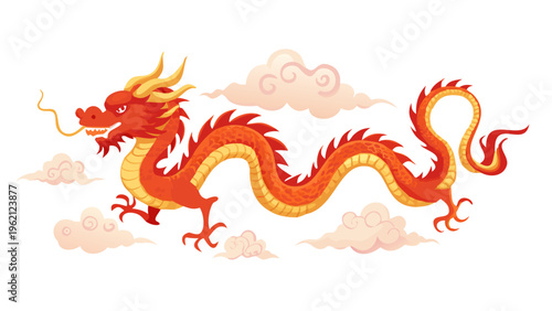 Chinese New Year Dragon Illustration Traditional Red and Gold Festive Asian Symbol