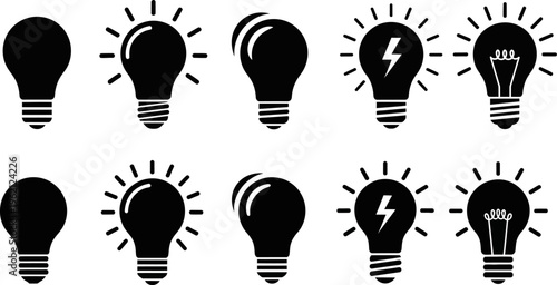Collection of diverse lightbulb icons representing ideas, innovation, and creative thinking process.