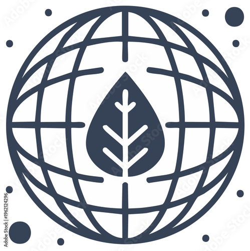Globe with Leaf inside, Environmental Protection Symbol, Earth Icon