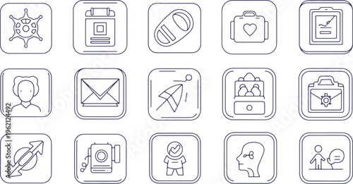 Collection of diverse icons representing various healthcare and communication concepts