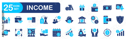 Income icon set. Vector illustration with icon design elements and an arrow sign symbol for internet web button illustration 