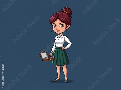 Cartoon woman with briefcase.