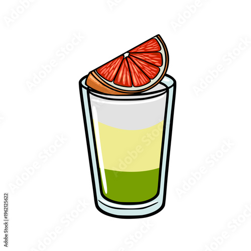 Vibrant layered cocktail vector illustration with fresh grapefruit slice garnish