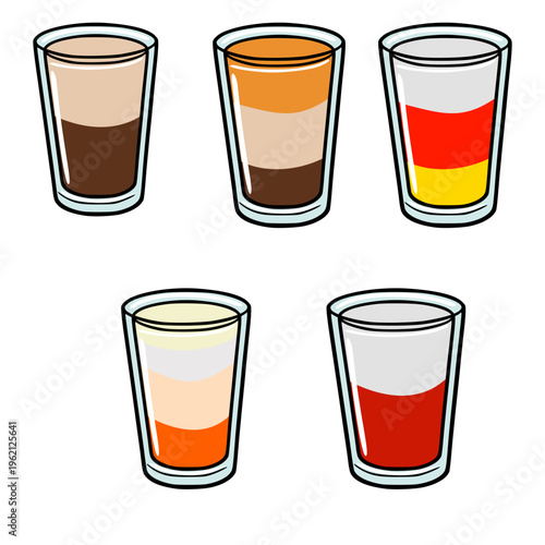 Colorful layered cocktail shots vector illustration, isolated on white background