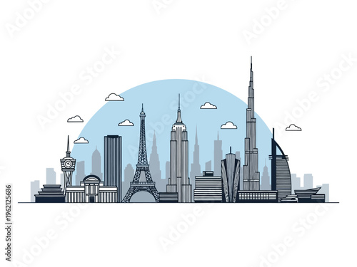 City Skyline with Famous Landmarks.