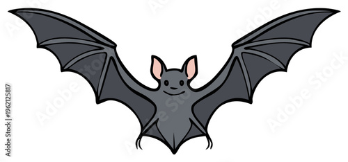 Cartoon Bat Flying With Wings Spread Wide and Smiling Face