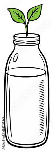 Plant Sprout Growing Inside Glass Bottle with Water Liquid Illustration