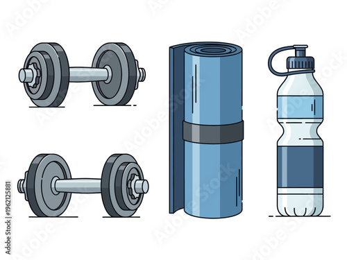 Dumbbells and water bottle.