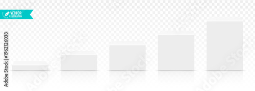 White pedestals or podium. White vector rectangular display stand. Exhibitions, product showcases or modern branding mockups. Product platform 