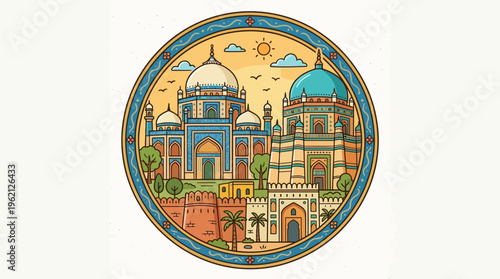 Pakistani Landmark Emblem Mausoleum and Buildings