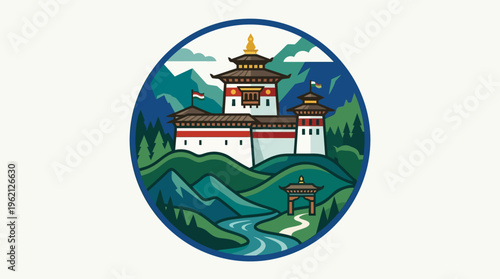 Bhutanese Fortress Dzong in a Circular Design