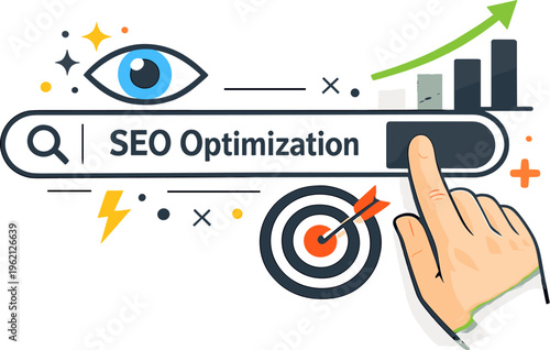 SEO Optimization Concept with Search Bar, Target, Analytics Growth and Digital Marketing Illustration