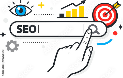 SEO Optimization Concept with Search Bar, Target, Analytics Growth and Digital Marketing Illustration